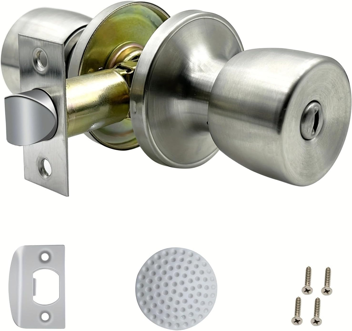 Stainless Keyless Privacy Locking Door Knob for Bedroom and Bathroom - Satin Nickel Ball Passage Door Knob