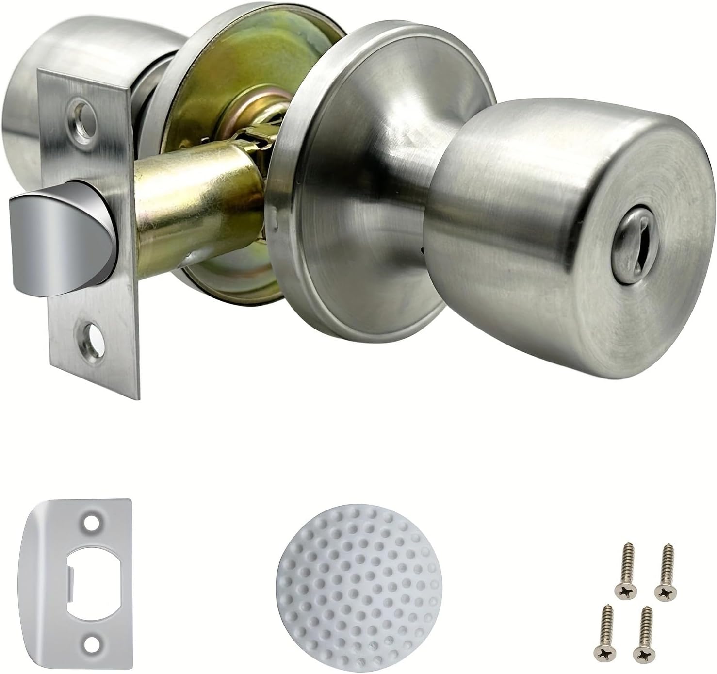 Stainless Keyless Privacy Locking Door Knob for Bedroom and Bathroom - Satin Nickel Ball Passage Door Knob