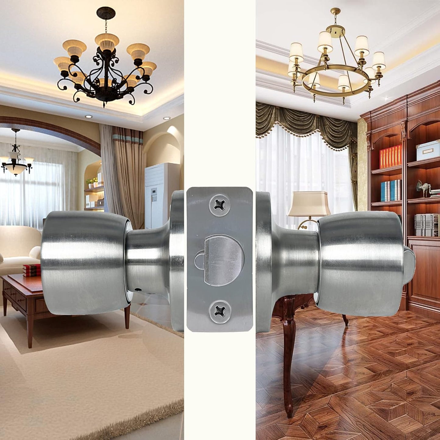 Stainless Keyless Privacy Locking Door Knob for Bedroom and Bathroom - Satin Nickel Ball Passage Door Knob