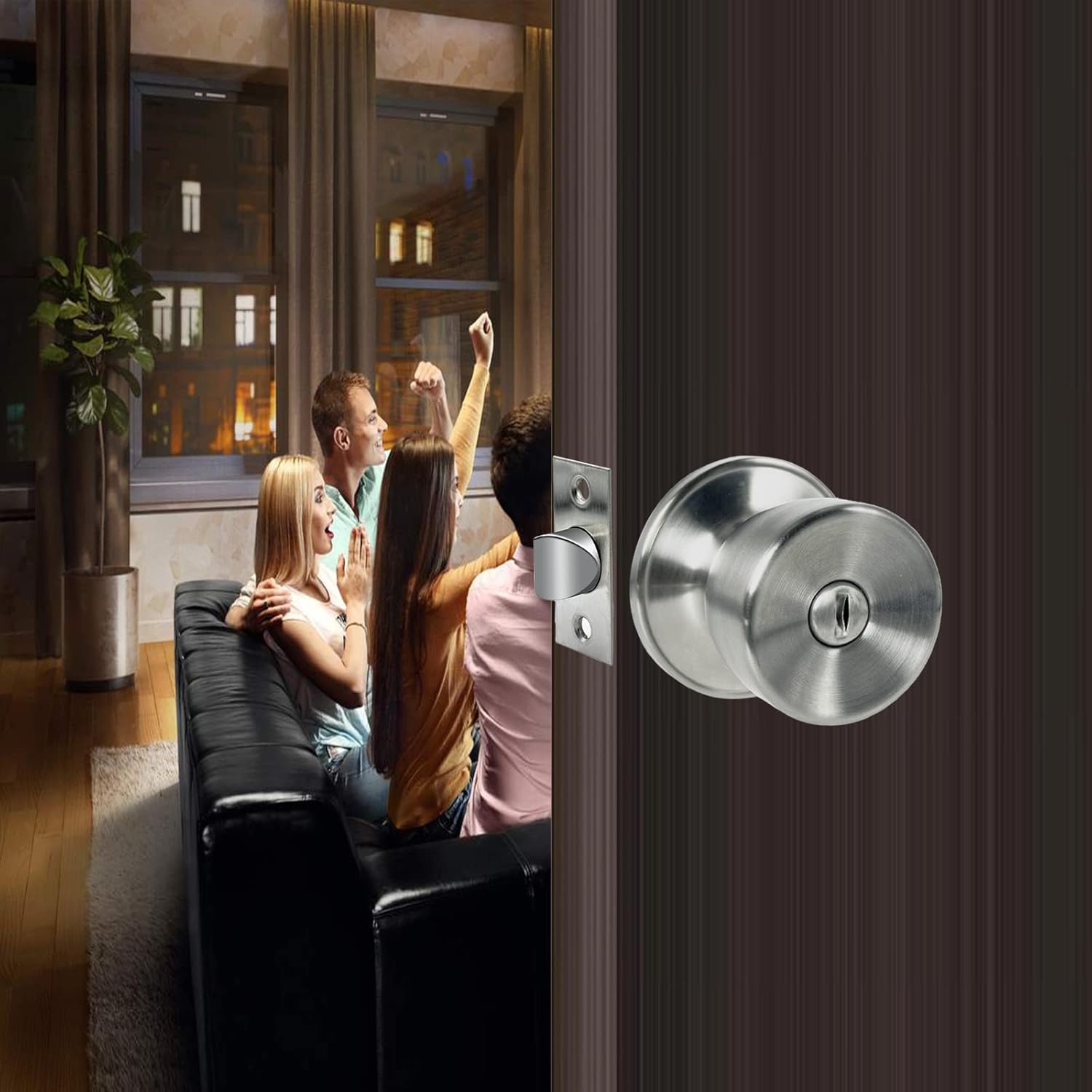Stainless Keyless Privacy Locking Door Knob for Bedroom and Bathroom - Satin Nickel Ball Passage Door Knob
