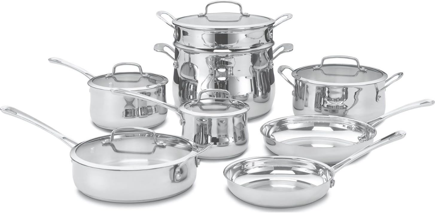 Stainless Steel 13-Piece Cookware Set by Cuisinart Contour in Silver Finish