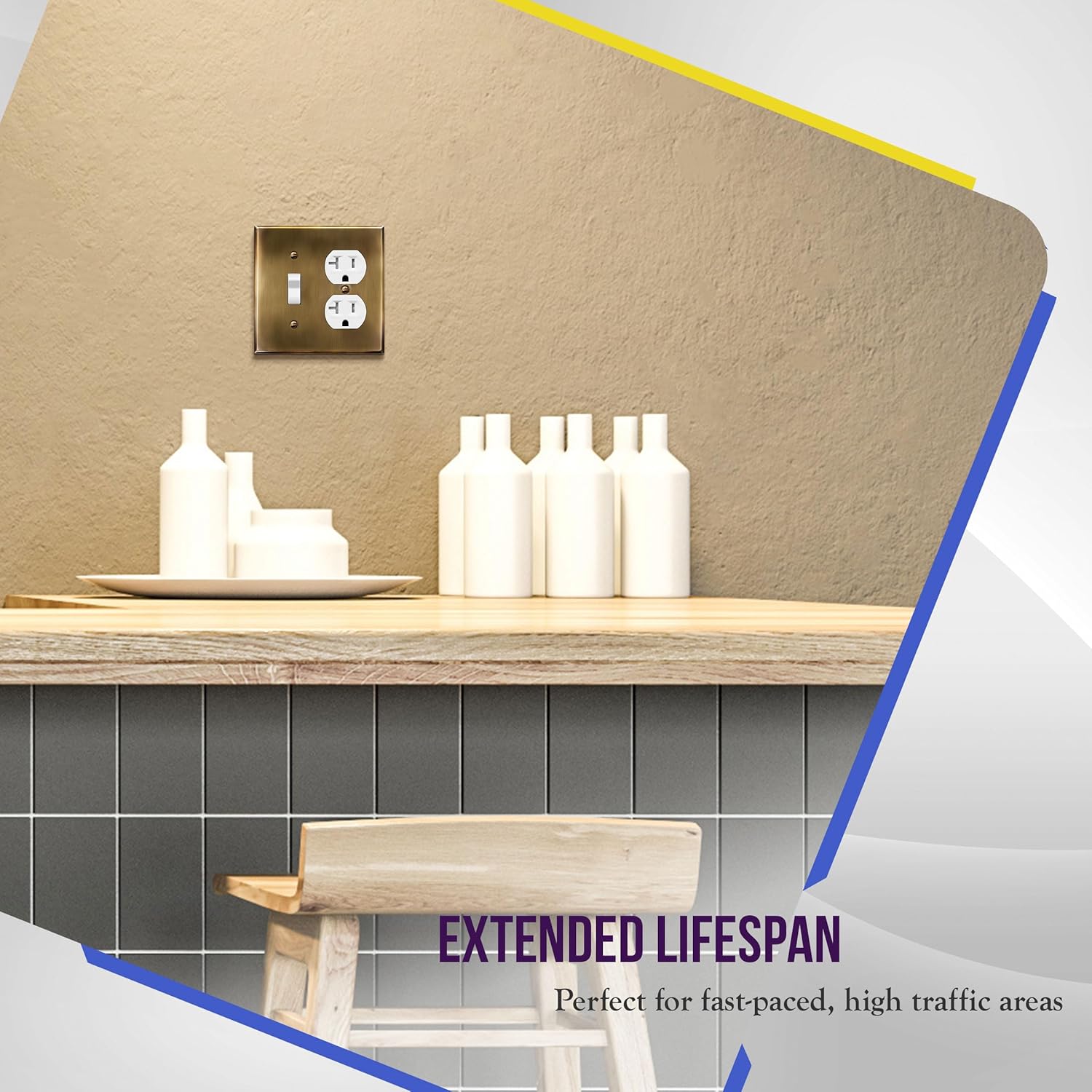 Stainless Steel 2-Gang Wall Plate with Toggle Switch and Duplex Receptacle, Corrosion-Resistant Outlet Cover, Antique Brass Finish