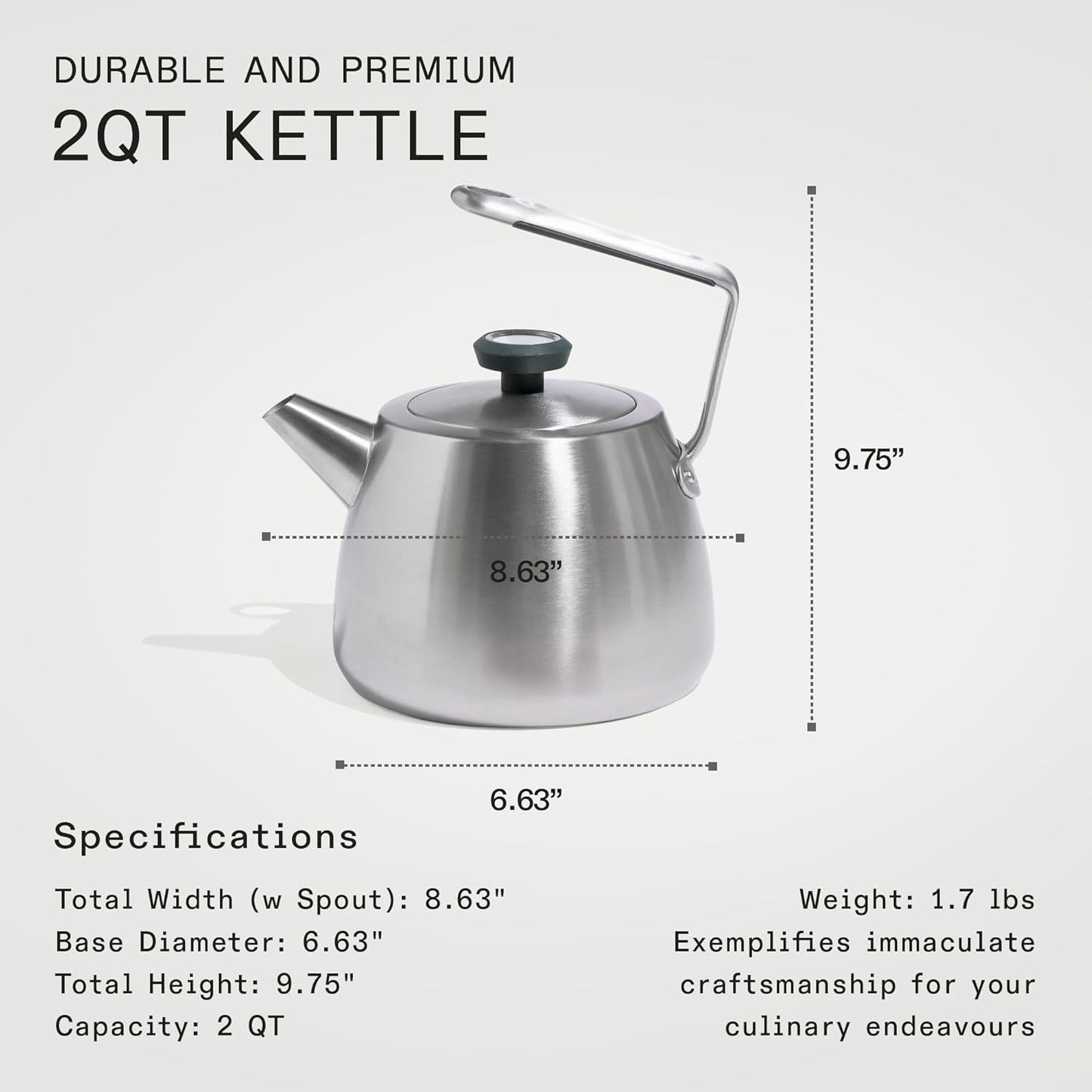 Stainless Steel 2 QT Kettle with Temperature Gauge and Handle Sleeve - Induction Ready by Made In Cookware