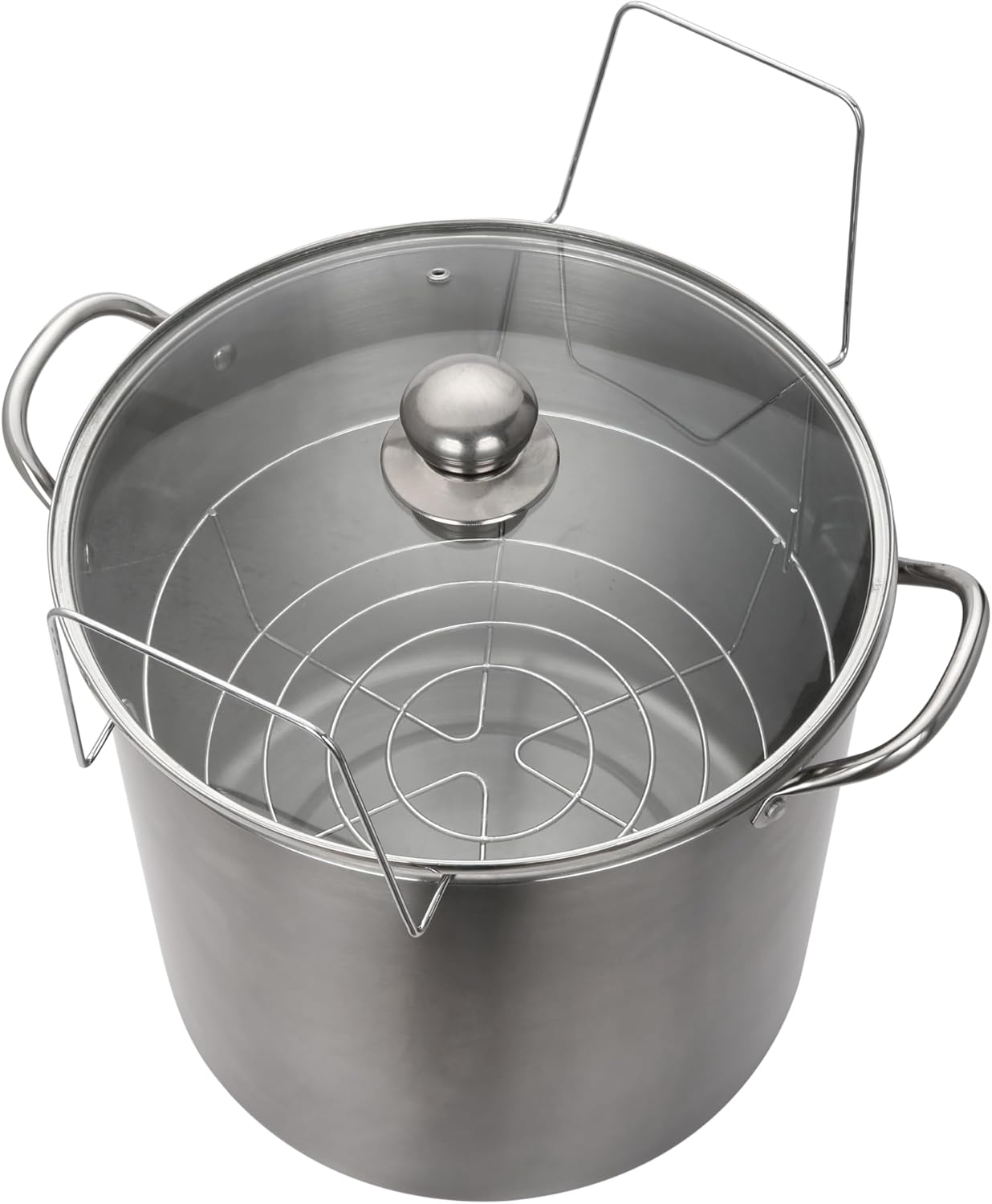 Stainless Steel 21.5-Quart Multi-Use Food Canner with Glass Lid - Durable & Easy-to-Clean Steel Construction, Double-Sided Jar Rack for Canning