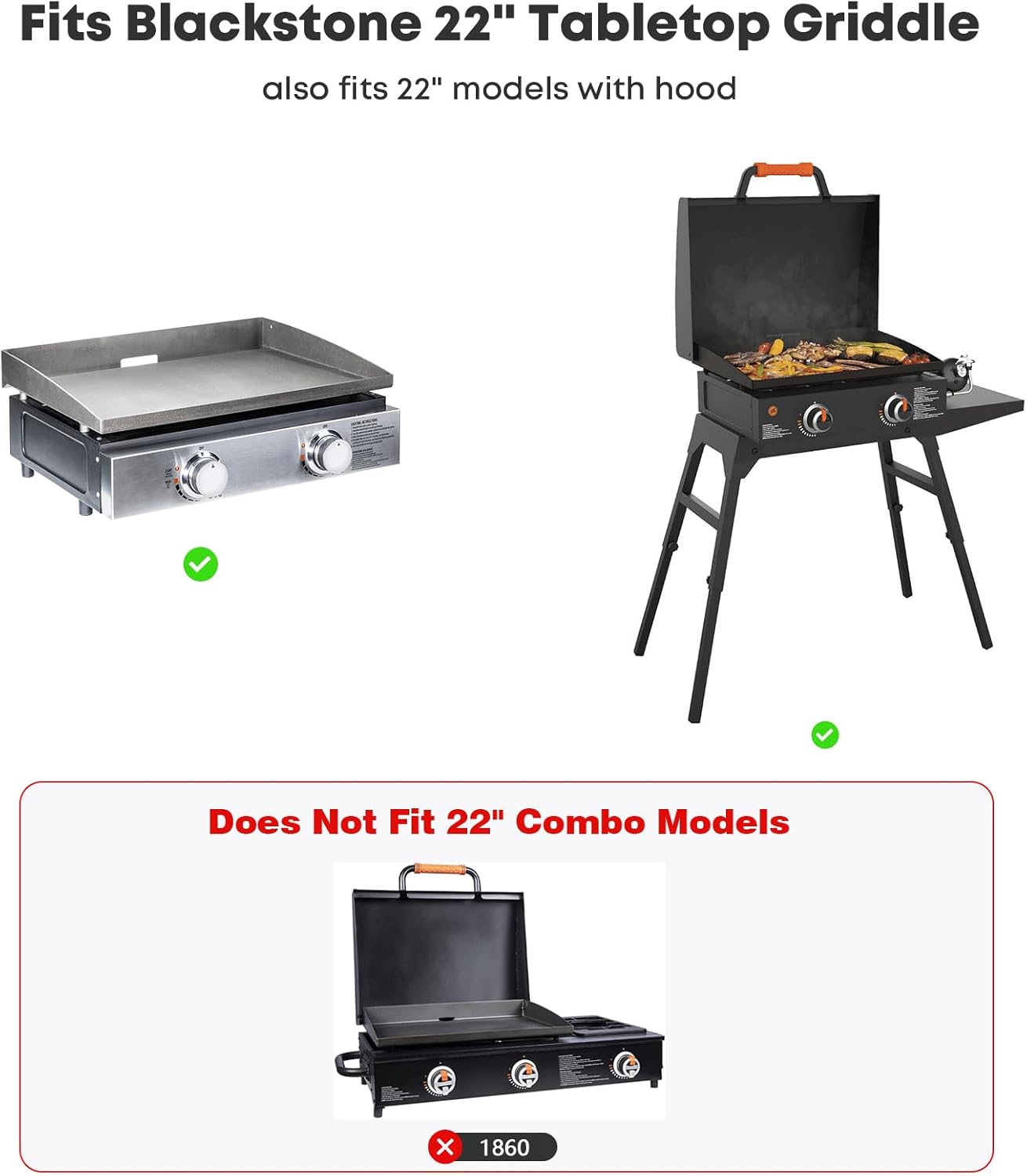 Stainless Steel 22" Flat Top Griddle Replacement for Blackstone Tabletop Station with Rear Grease System