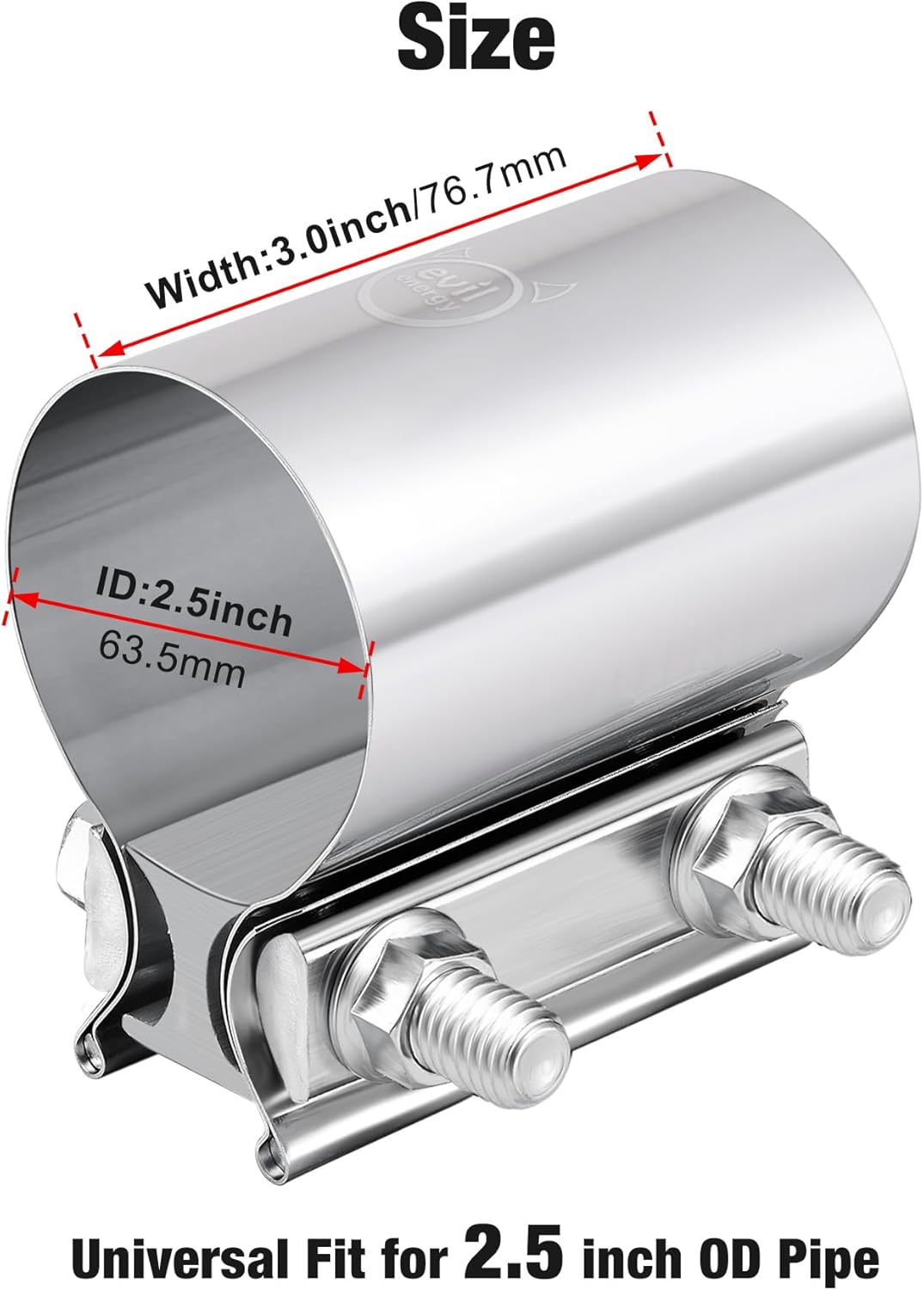 Stainless Steel 2.5" Exhaust Clamp for Pipes, Mufflers, Catalytic Converters - 2PC Set