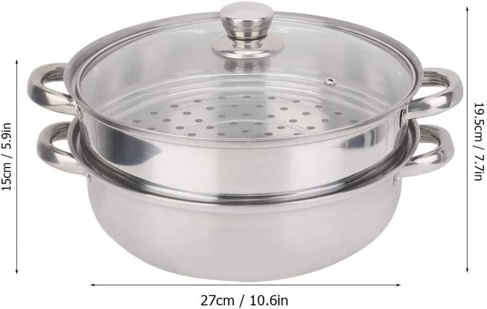 Stainless Steel 27 cm Steamer with Double Boiler Soup Function for Cooking