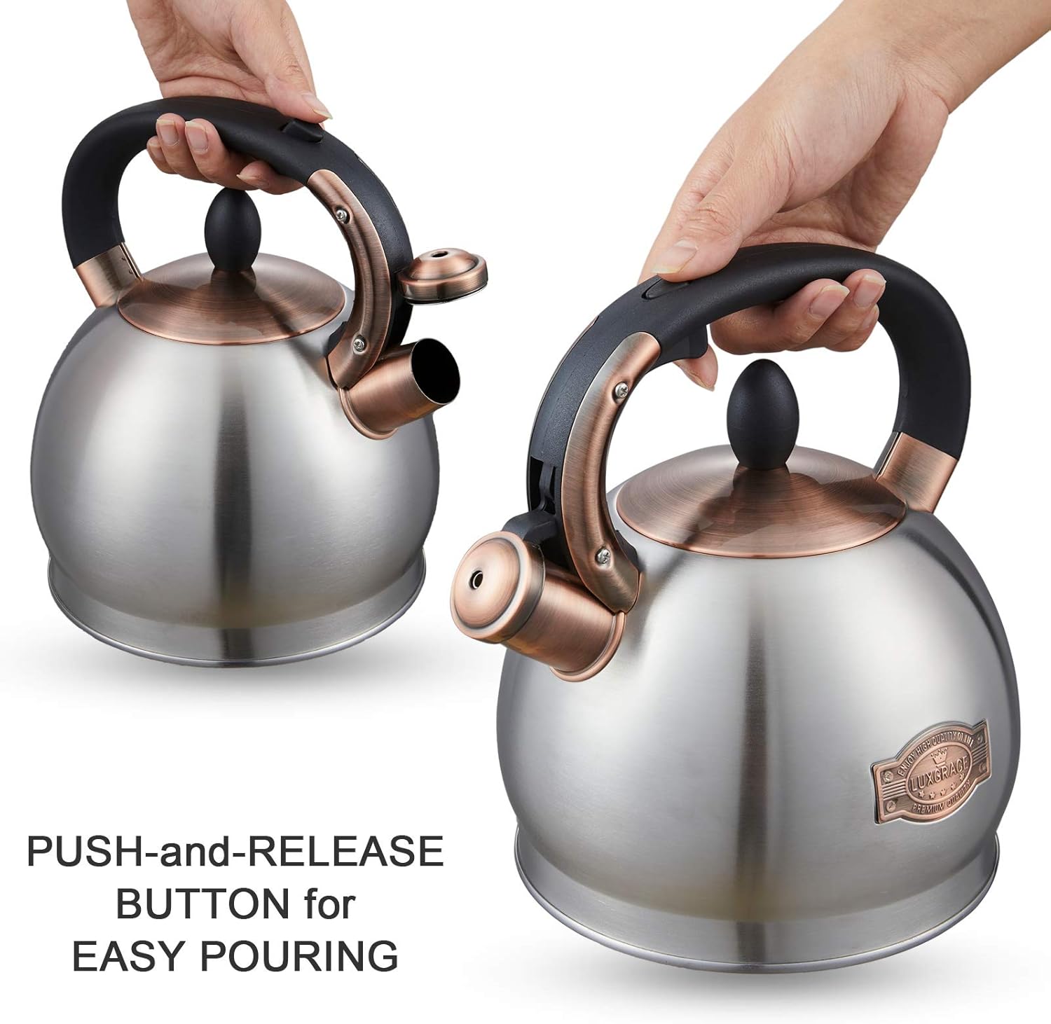 Stainless Steel 2.8 Quart Tea Kettle Stovetop Whistling Teapot - LUXGRACE