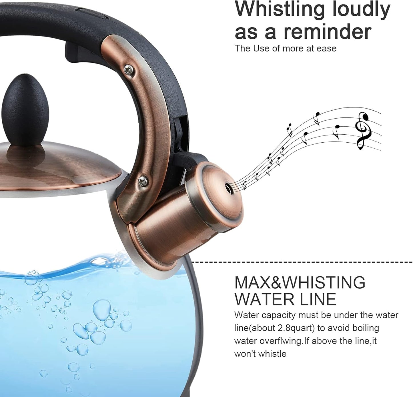 Stainless Steel 2.8 Quart Tea Kettle Stovetop Whistling Teapot - LUXGRACE