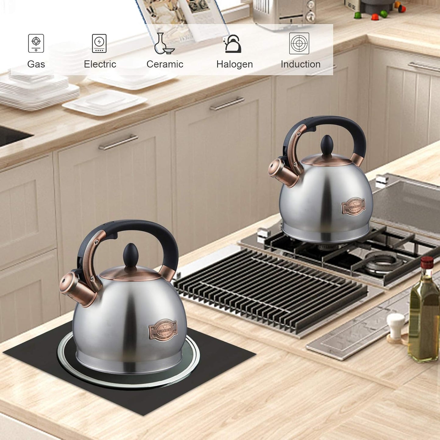 Stainless Steel 2.8 Quart Tea Kettle Stovetop Whistling Teapot - LUXGRACE