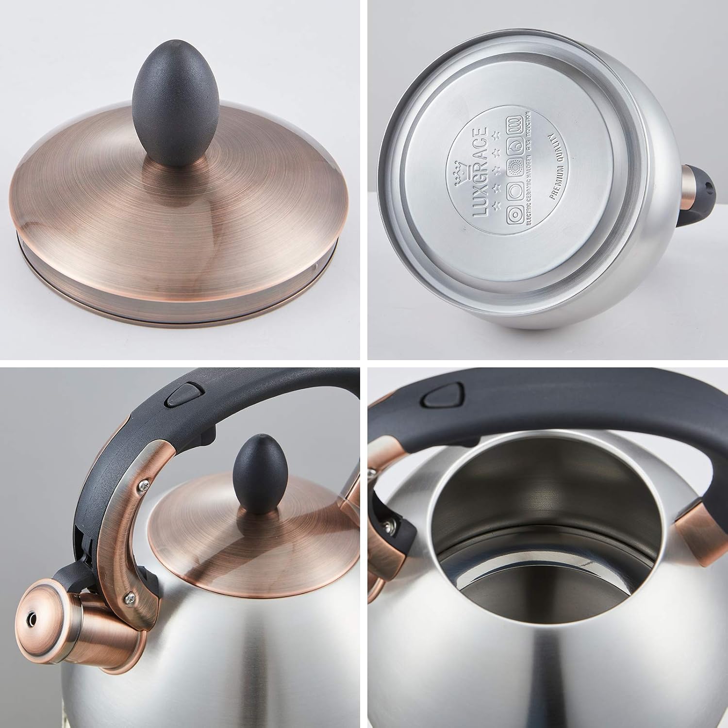 Stainless Steel 2.8 Quart Tea Kettle Stovetop Whistling Teapot - LUXGRACE