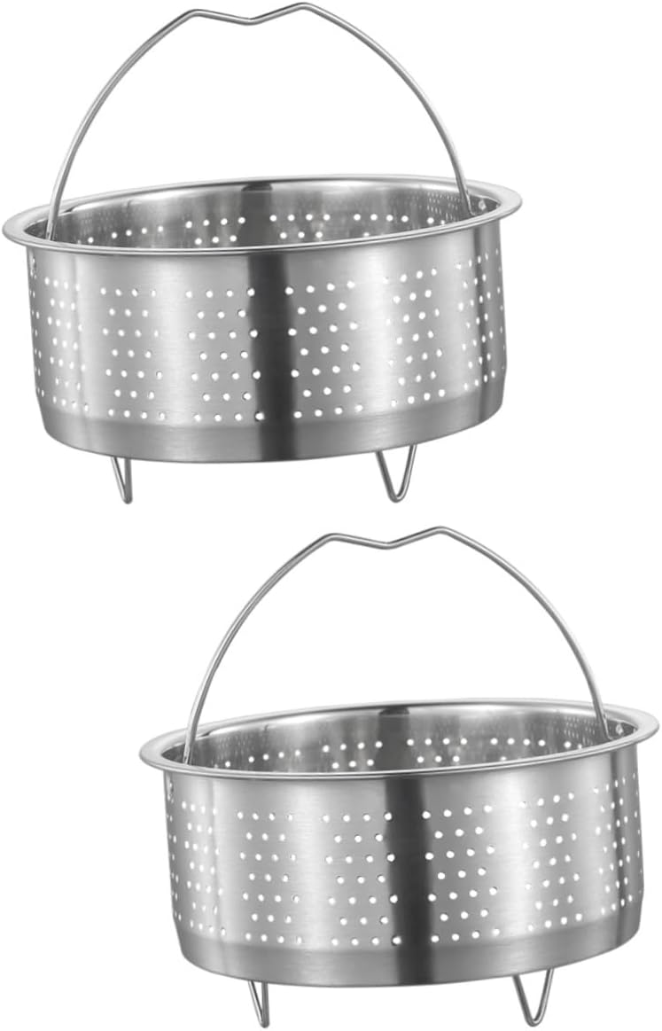 Stainless Steel 2pcs Rice Steamer Pot Insert for Rice Cookers - Vegetable Slicer & Microwave Pasta Cooker - Silver