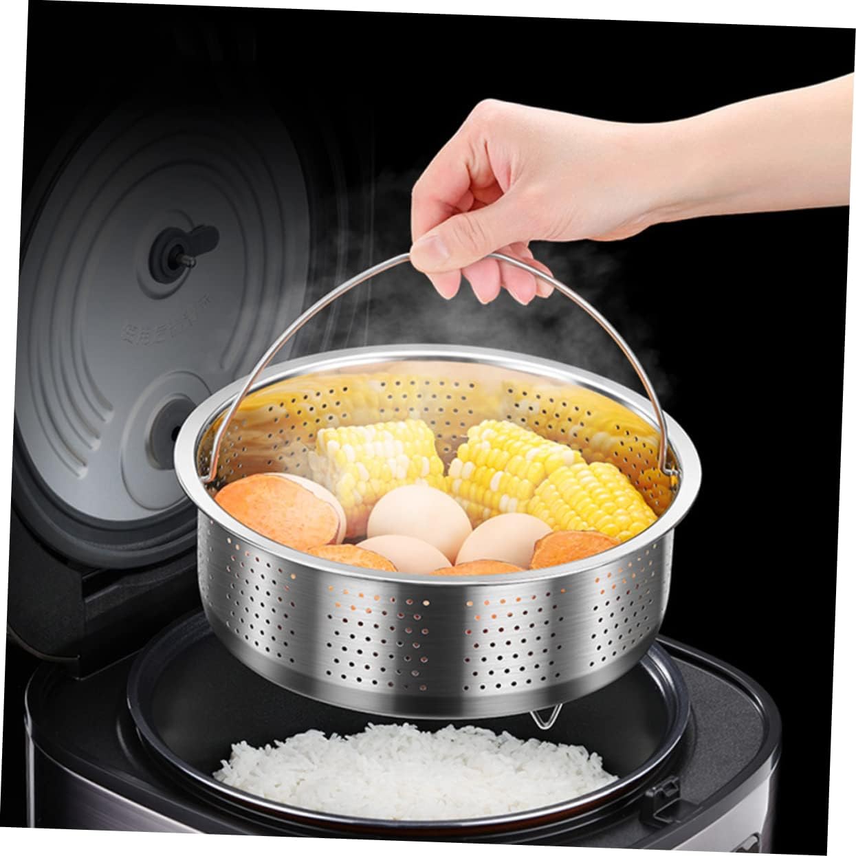 Stainless Steel 2pcs Rice Steamer Pot Insert for Rice Cookers - Vegetable Slicer & Microwave Pasta Cooker - Silver