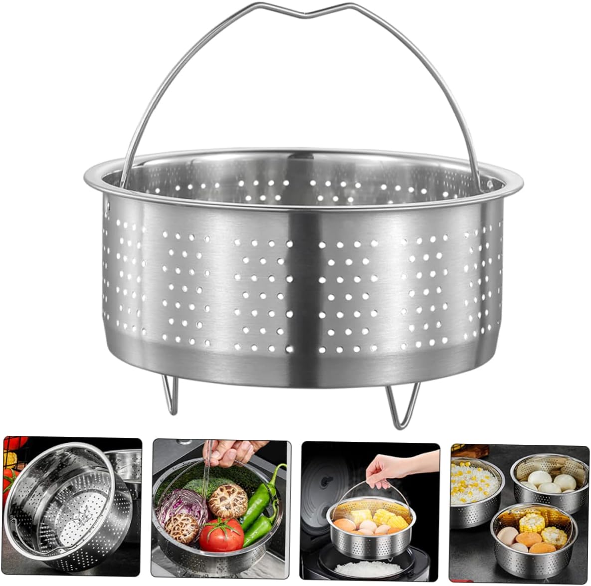 Stainless Steel 2pcs Rice Steamer Pot Insert for Rice Cookers - Vegetable Slicer & Microwave Pasta Cooker - Silver