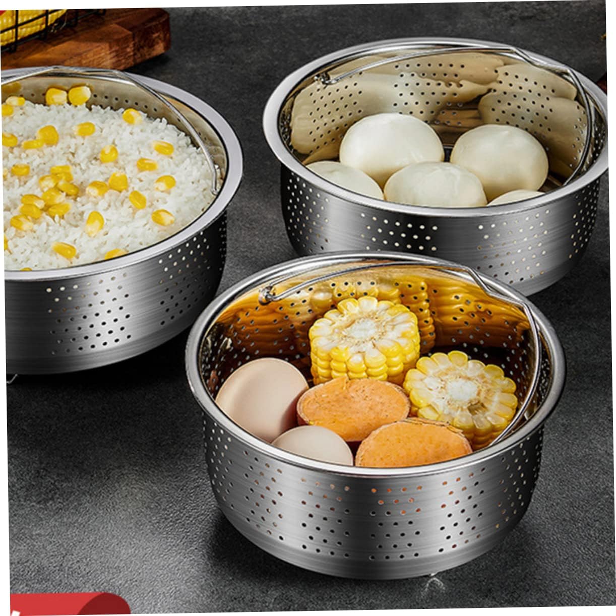 Stainless Steel 2pcs Rice Steamer Pot Insert for Rice Cookers - Vegetable Slicer & Microwave Pasta Cooker - Silver