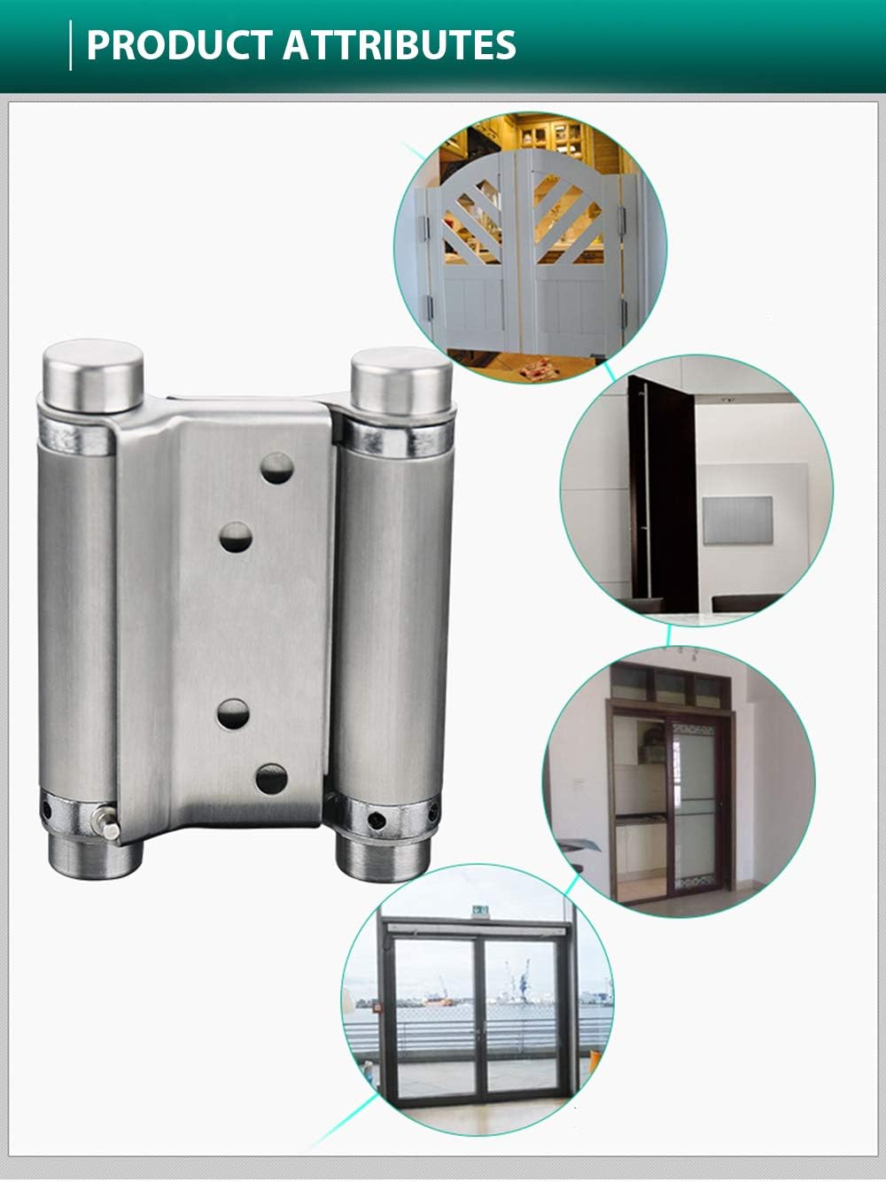 Stainless Steel 3" Cafe Saloon Door Swing Hinge Set with Self Closing Double Action - 2 Pairs (4Pcs)