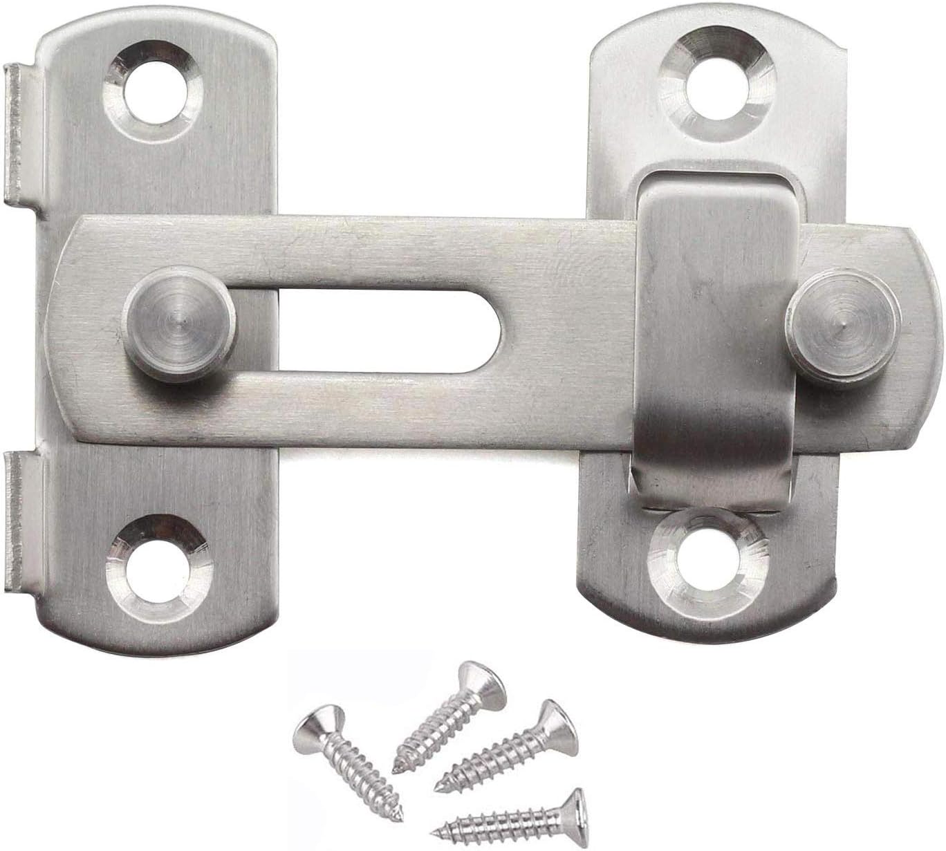 Stainless Steel 3-Inch French Door Latch Lock for Fences, Closets, Barns - Brushed Finish, HLOMVE Double Door Slide Gate Locks