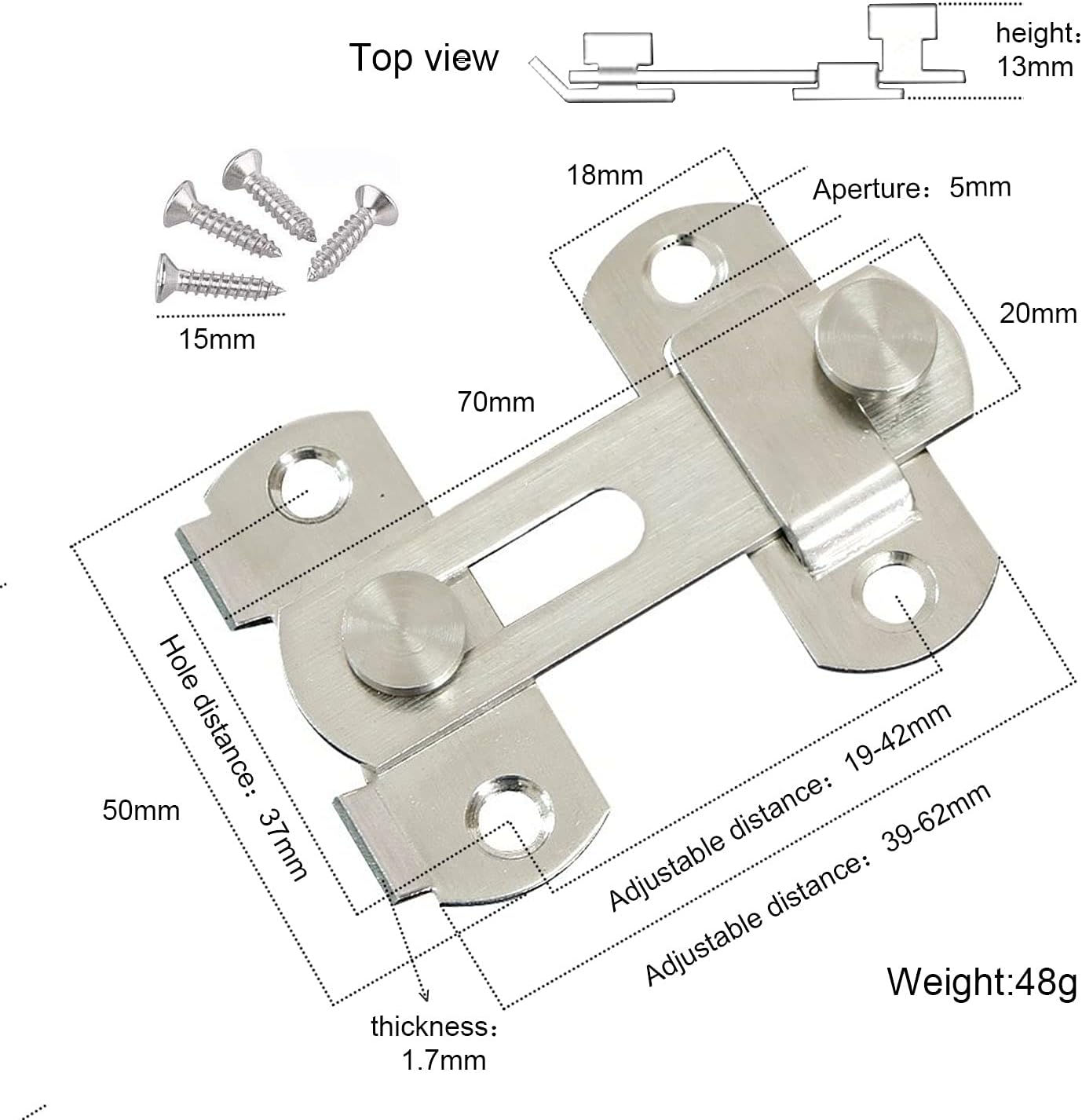 Stainless Steel 3-Inch French Door Latch Lock for Fences, Closets, Barns - Brushed Finish, HLOMVE Double Door Slide Gate Locks