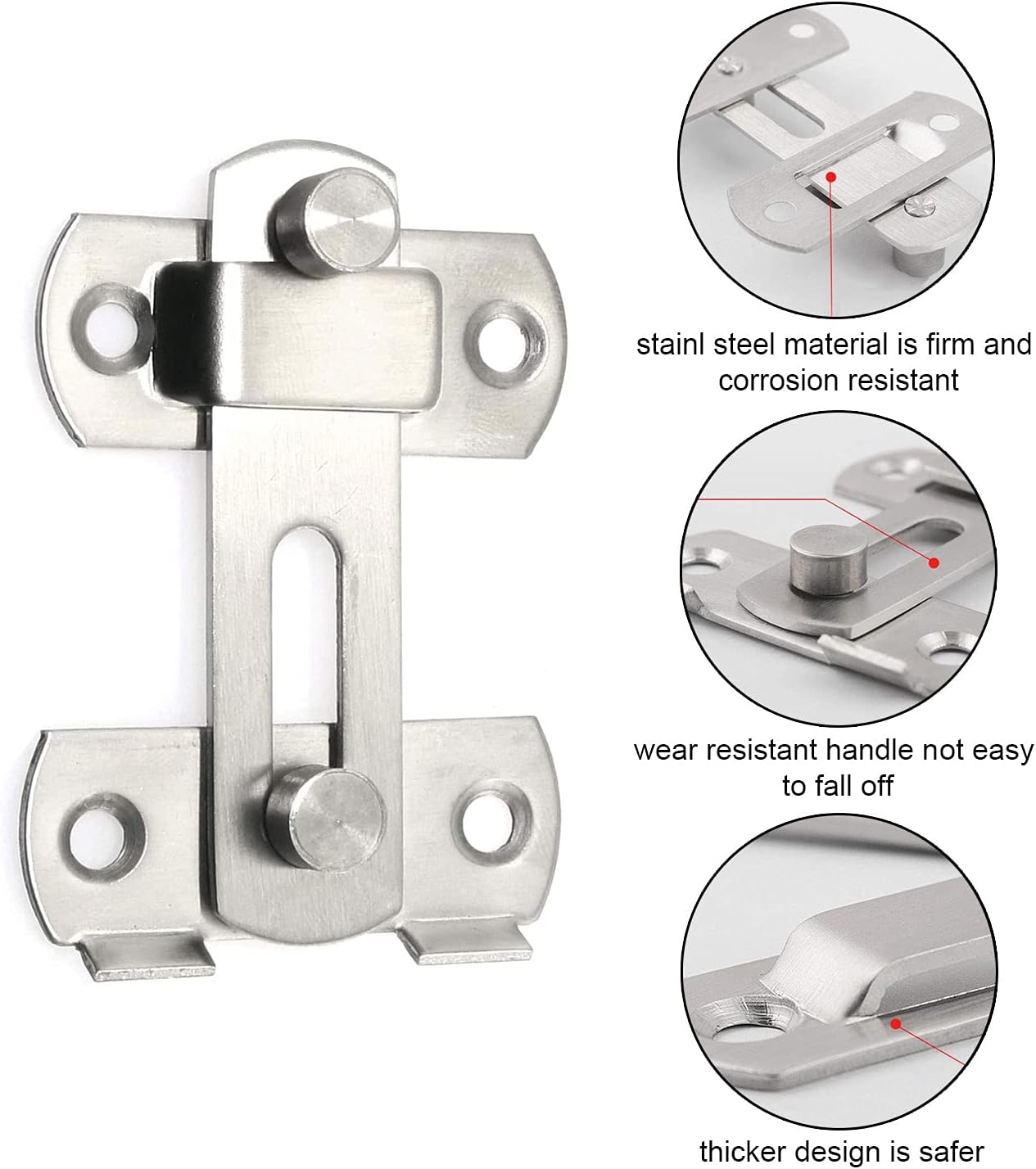 Stainless Steel 3-Inch French Door Latch Lock for Fences, Closets, Barns - Brushed Finish, HLOMVE Double Door Slide Gate Locks