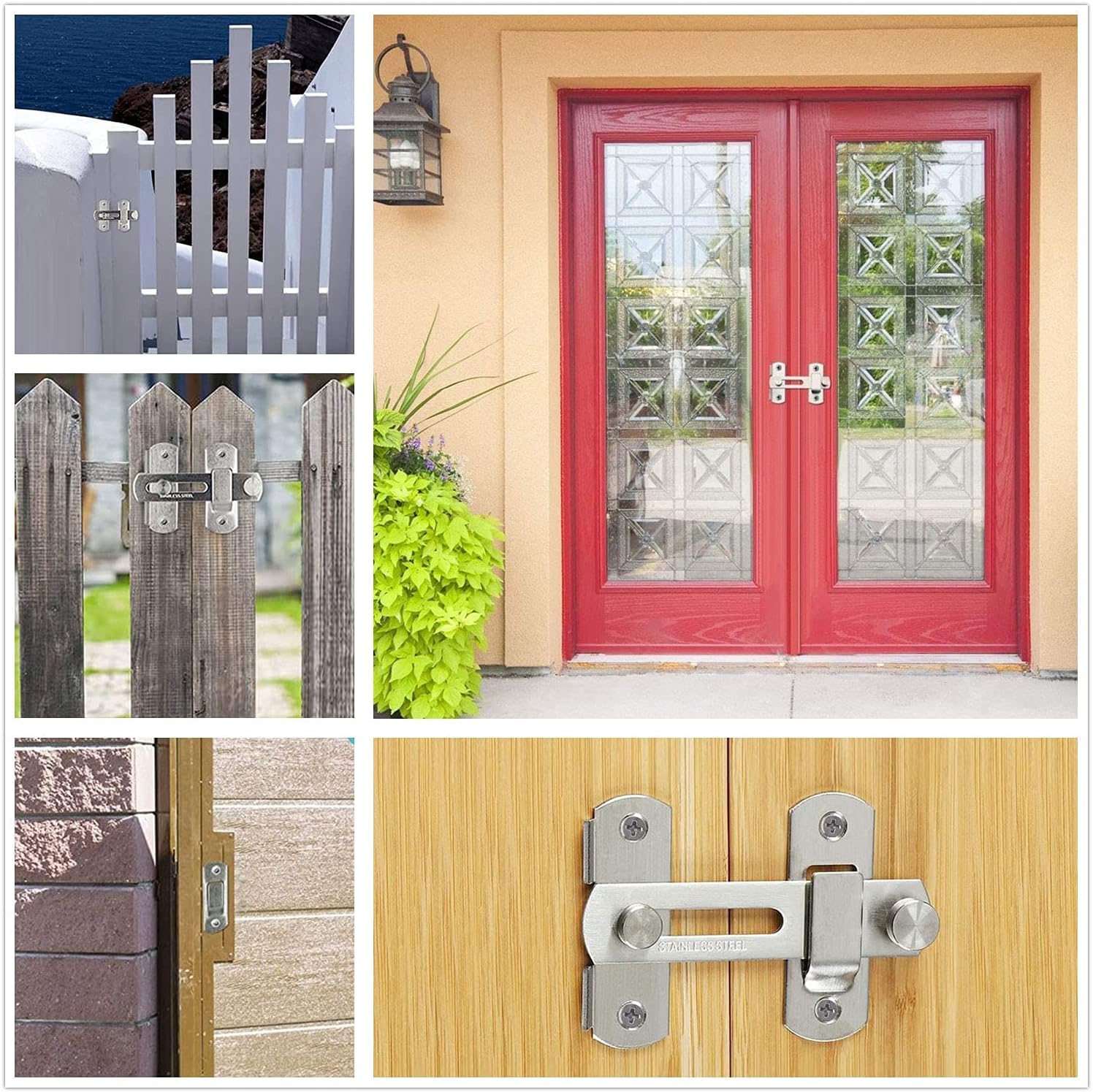 Stainless Steel 3-Inch French Door Latch Lock for Fences, Closets, Barns - Brushed Finish, HLOMVE Double Door Slide Gate Locks