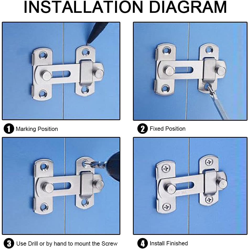 Stainless Steel 3-Inch French Door Latch Lock for Fences, Closets, Barns - Brushed Finish, HLOMVE Double Door Slide Gate Locks