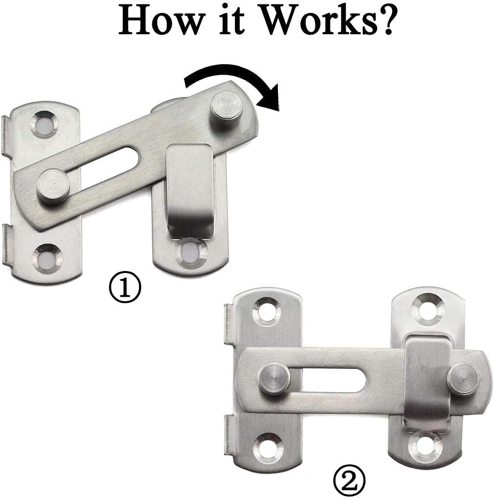 Stainless Steel 3-Inch French Door Latch Lock for Fences, Closets, Barns - Brushed Finish, HLOMVE Double Door Slide Gate Locks