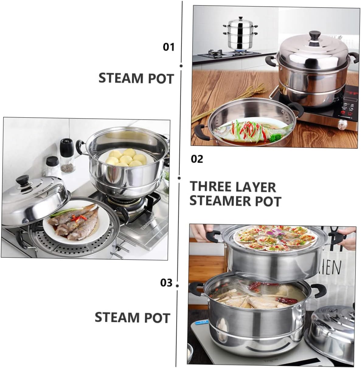 Stainless Steel 3-Layer Food Steamer Pot for Cooking Vegetables - Bestoyard Steam Cookware Pan