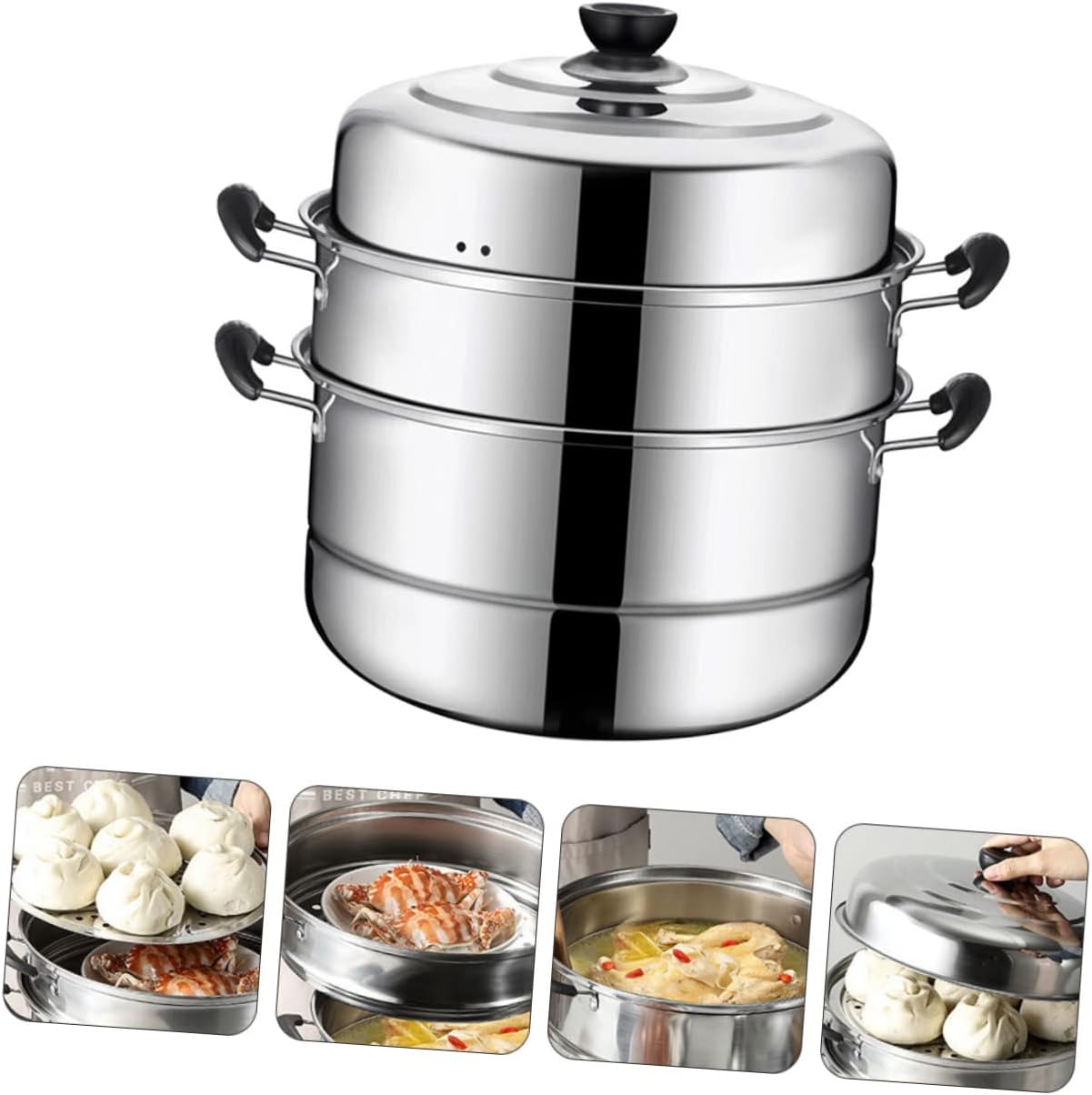 Stainless Steel 3-Layer Food Steamer Pot for Cooking Vegetables - Bestoyard Steam Cookware Pan
