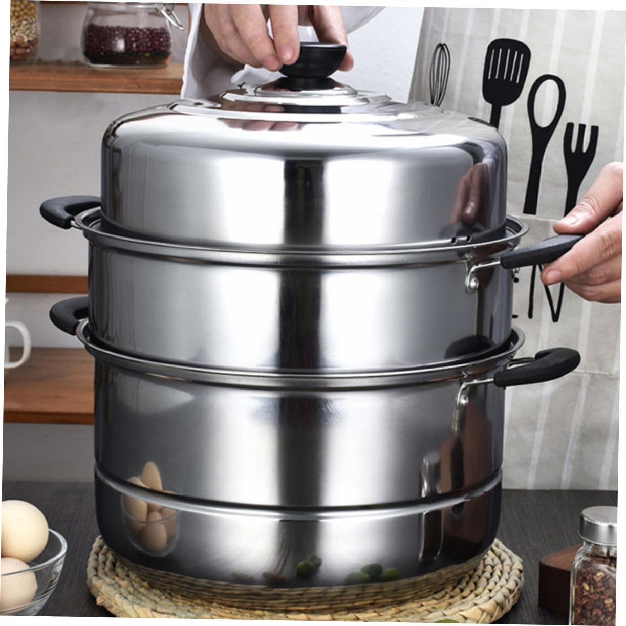 Stainless Steel 3-Layer Food Steamer Pot for Cooking Vegetables - Bestoyard Steam Cookware Pan