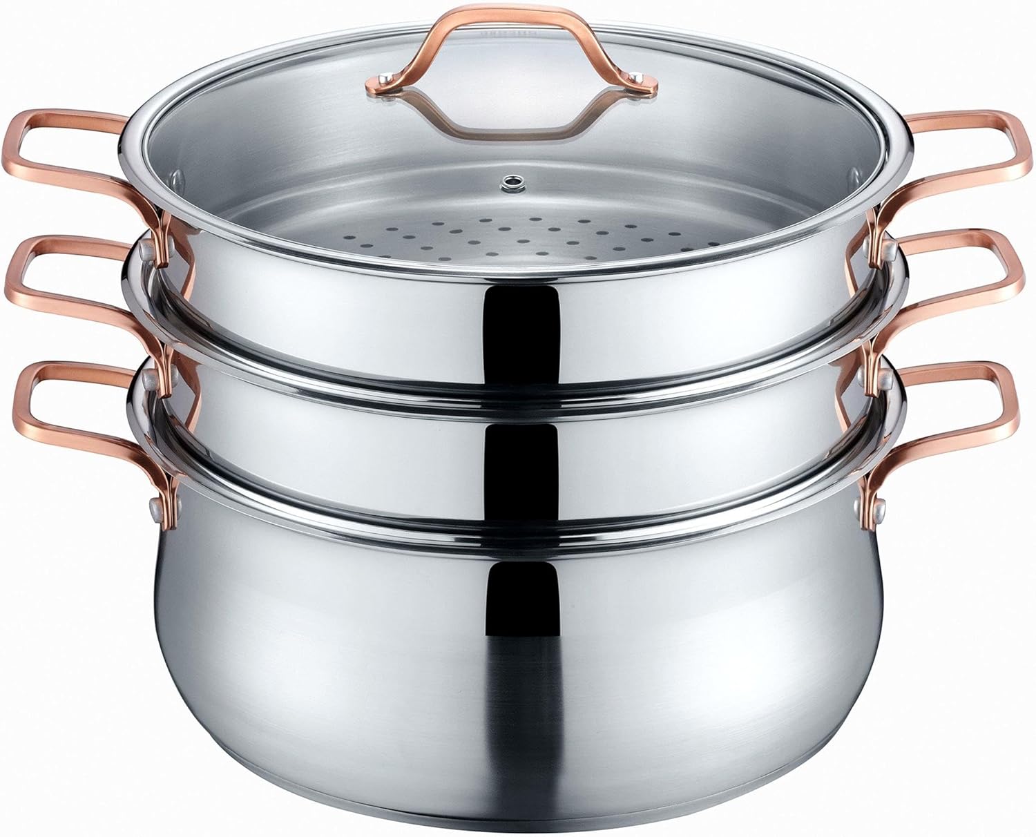 Stainless Steel 3 Tier Steamer with Rose Gold Handles - 30 cm Premium Quality by CONCORD