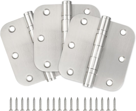 Stainless Steel 3.5'' Ball Bearing Door Hinges with Non-Removable Pin - 3 Pack Silver - Residential Doors Hardware