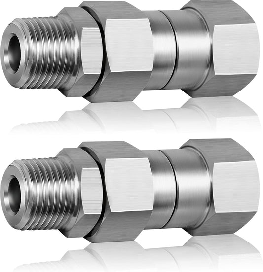 Stainless Steel 3/8 NPT Pressure Washer Swivel Fitting Set - Anti-Twist Connector for Gun and Hose - 360 Degree Swivel Joint - 2 Pcs