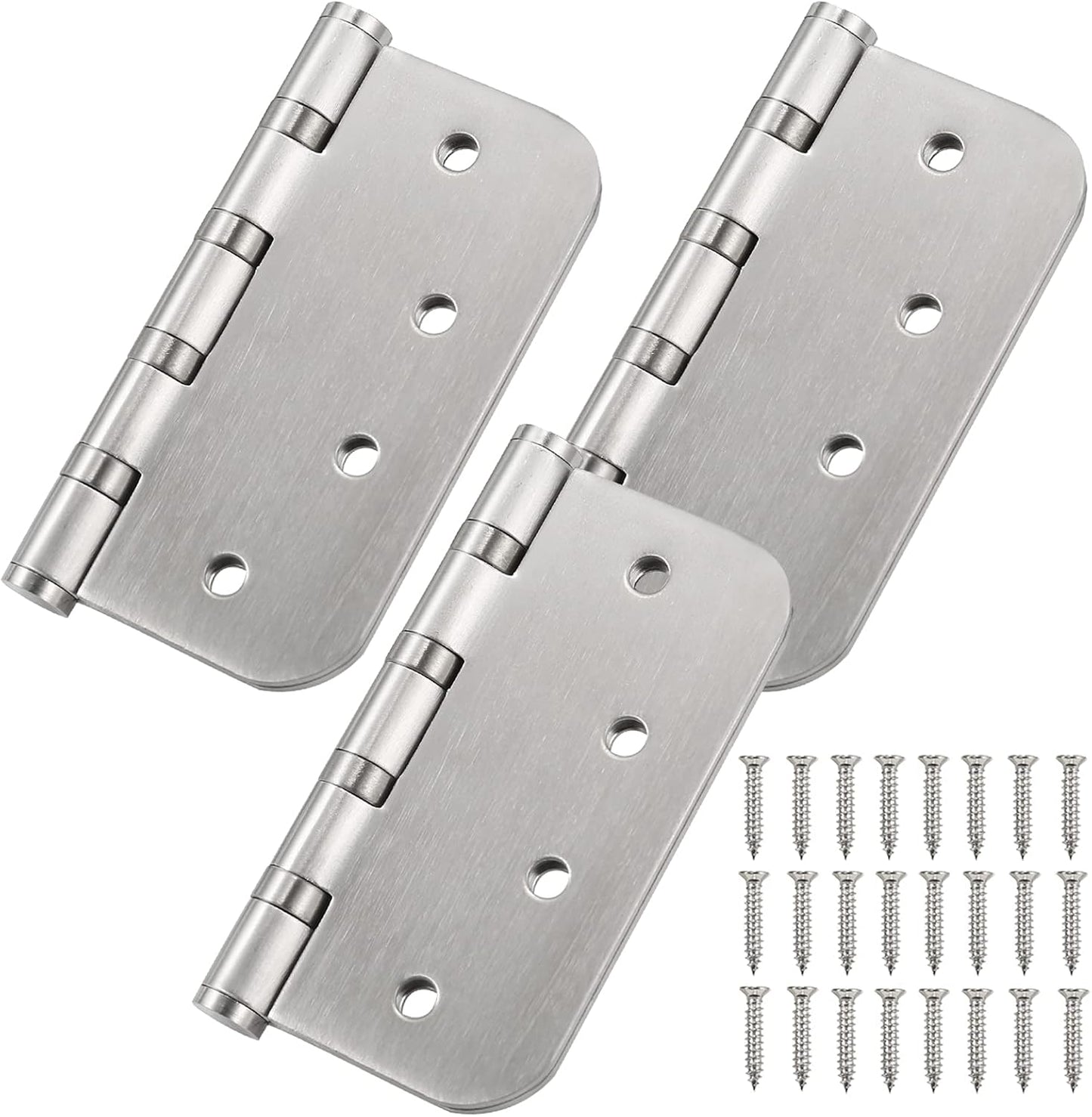 Stainless Steel 4'' Ball Bearing Door Hinges - Heavy Duty Commercial Grade 4 x 4 inch with 5/8 Inch Radius Corners - Pack of 3