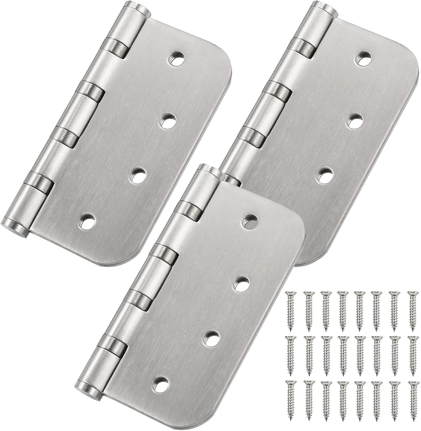 Stainless Steel 4'' Ball Bearing Door Hinges - Heavy Duty Commercial Grade 4 x 4 inch with 5/8 Inch Radius Corners - Pack of 3