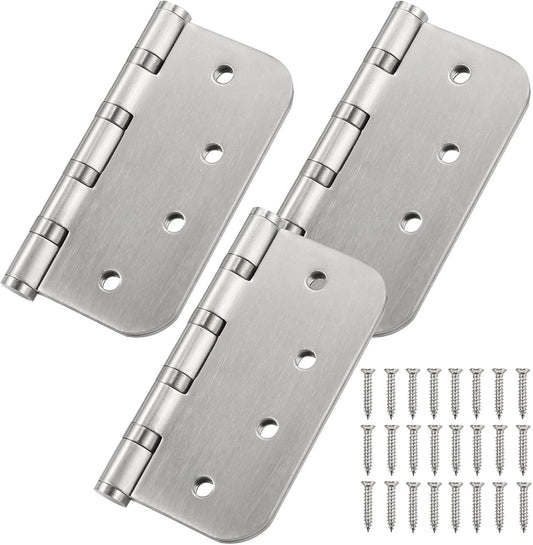 Stainless Steel 4'' Ball Bearing Door Hinges - Heavy Duty Commercial Grade 4 x 4 inch with 5/8 Inch Radius Corners - Pack of 3
