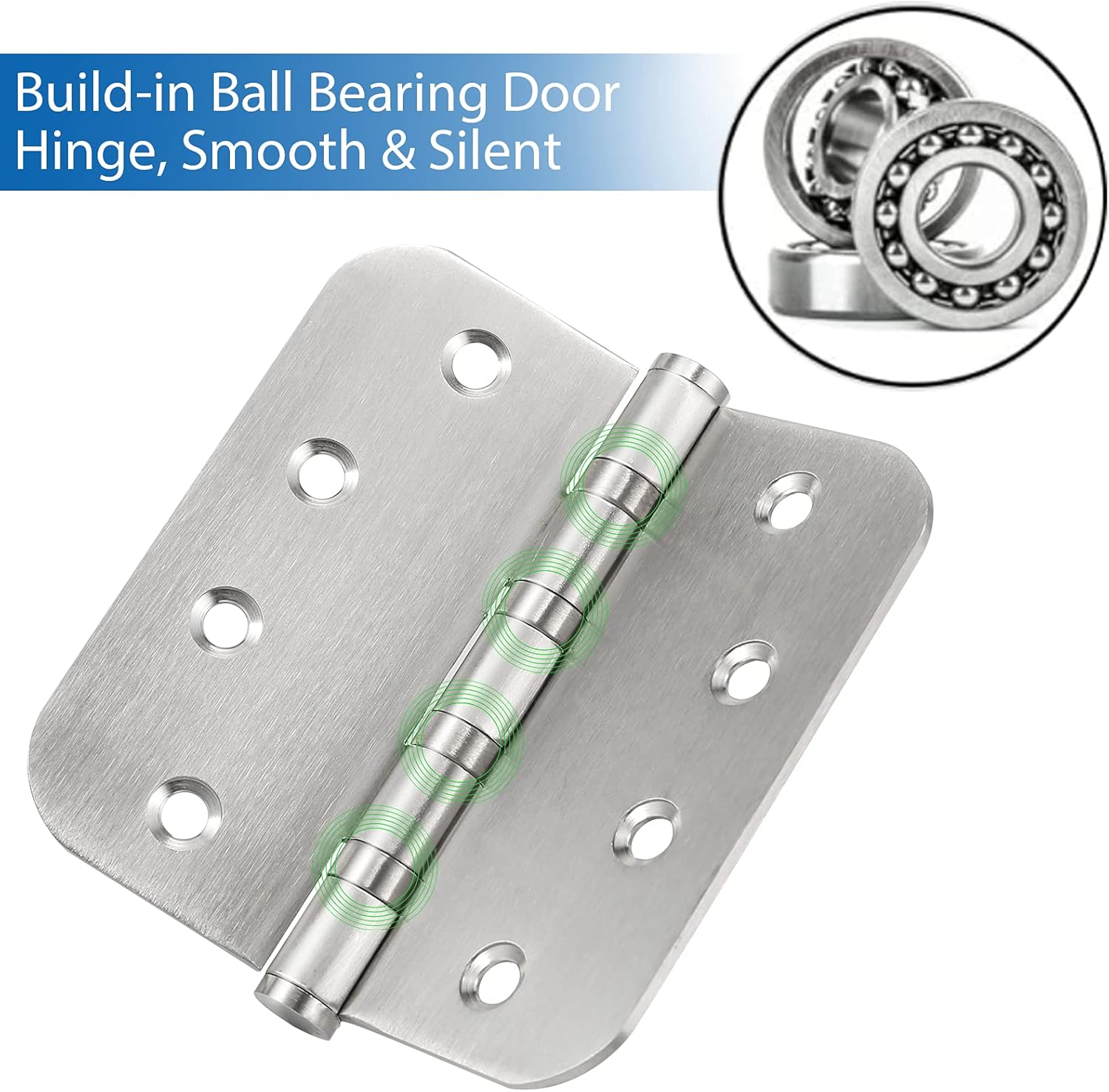 Stainless Steel 4'' Ball Bearing Door Hinges - Heavy Duty Commercial Grade 4 x 4 inch with 5/8 Inch Radius Corners - Pack of 3