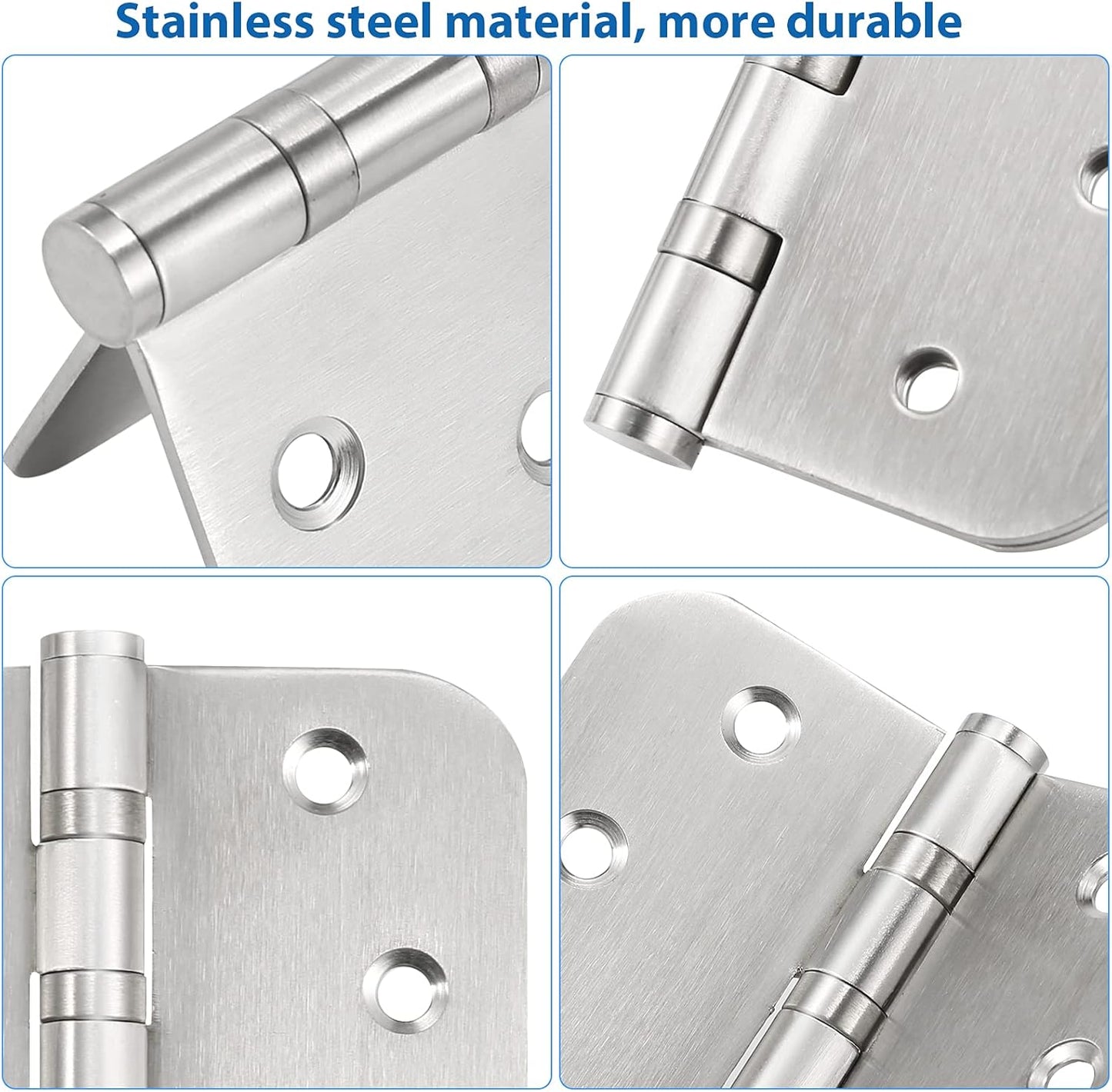 Stainless Steel 4'' Ball Bearing Door Hinges - Heavy Duty Commercial Grade 4 x 4 inch with 5/8 Inch Radius Corners - Pack of 3