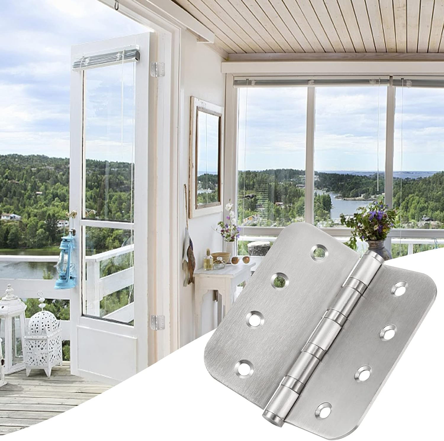 Stainless Steel 4'' Ball Bearing Door Hinges - Heavy Duty Commercial Grade 4 x 4 inch with 5/8 Inch Radius Corners - Pack of 3