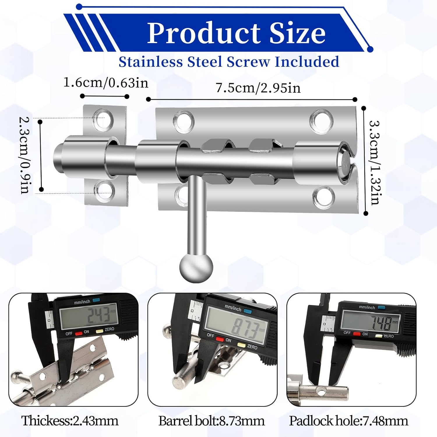 Stainless Steel 4-Inch Bathroom Stall Barrel Bolt Door Latch Lock with Padlock Hole - Sliding Door Hardware for Internal Doors