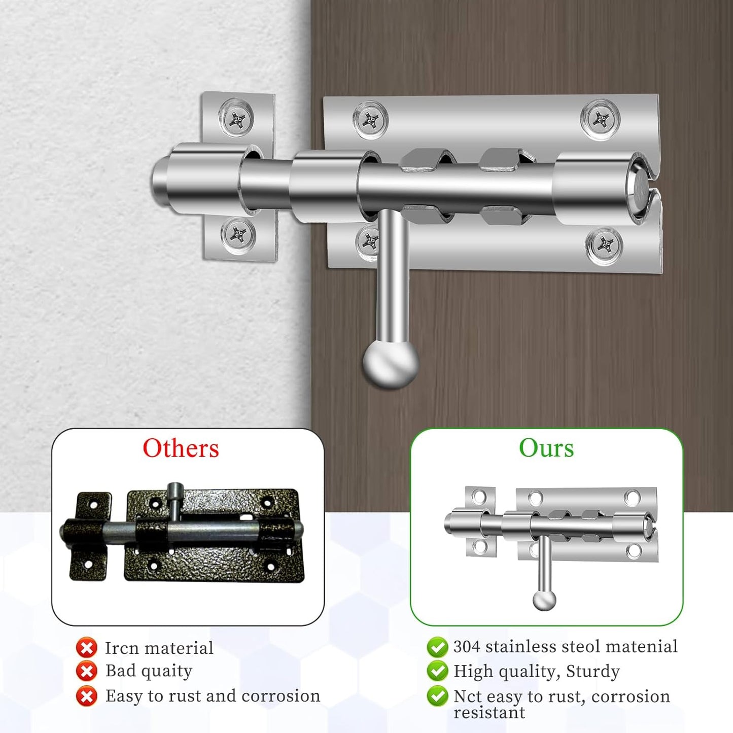 Stainless Steel 4-Inch Bathroom Stall Barrel Bolt Door Latch Lock with Padlock Hole - Sliding Door Hardware for Internal Doors