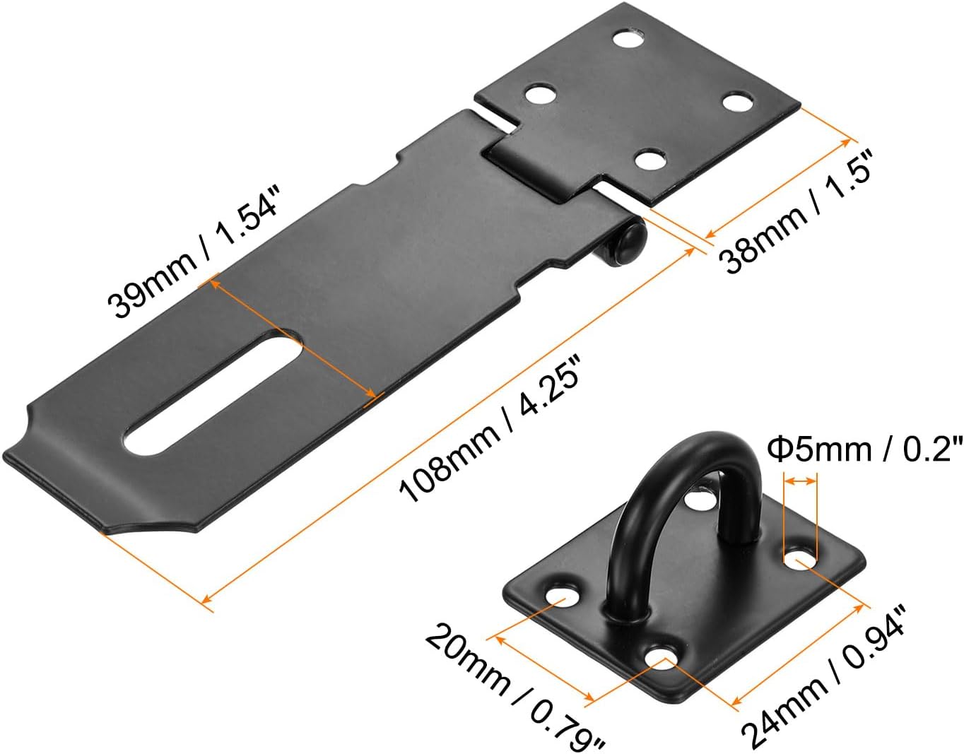 Stainless Steel 4 Inch Door Hasp Latch for Barn Door Security - Black