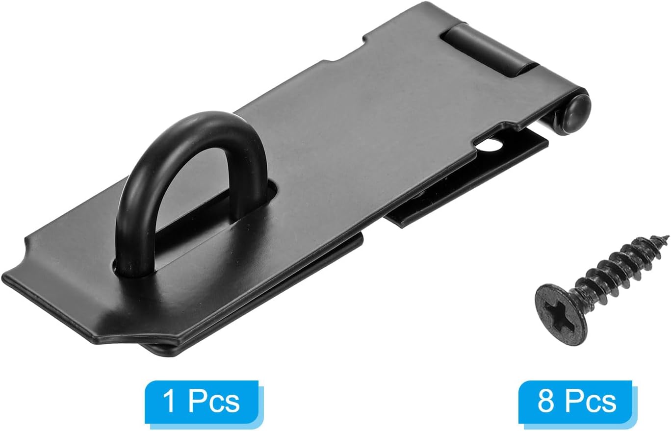 Stainless Steel 4 Inch Door Hasp Latch for Barn Door Security - Black