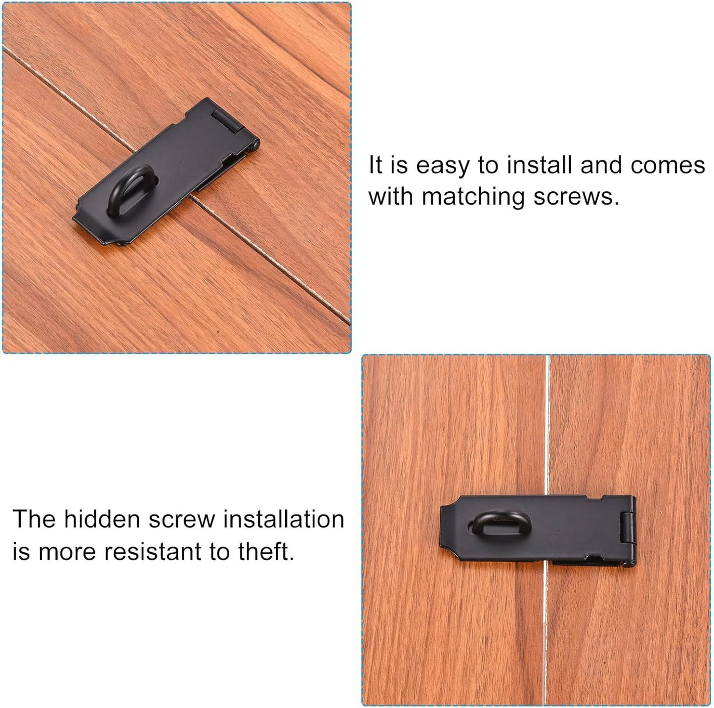 Stainless Steel 4 Inch Door Hasp Latch for Barn Door Security - Black