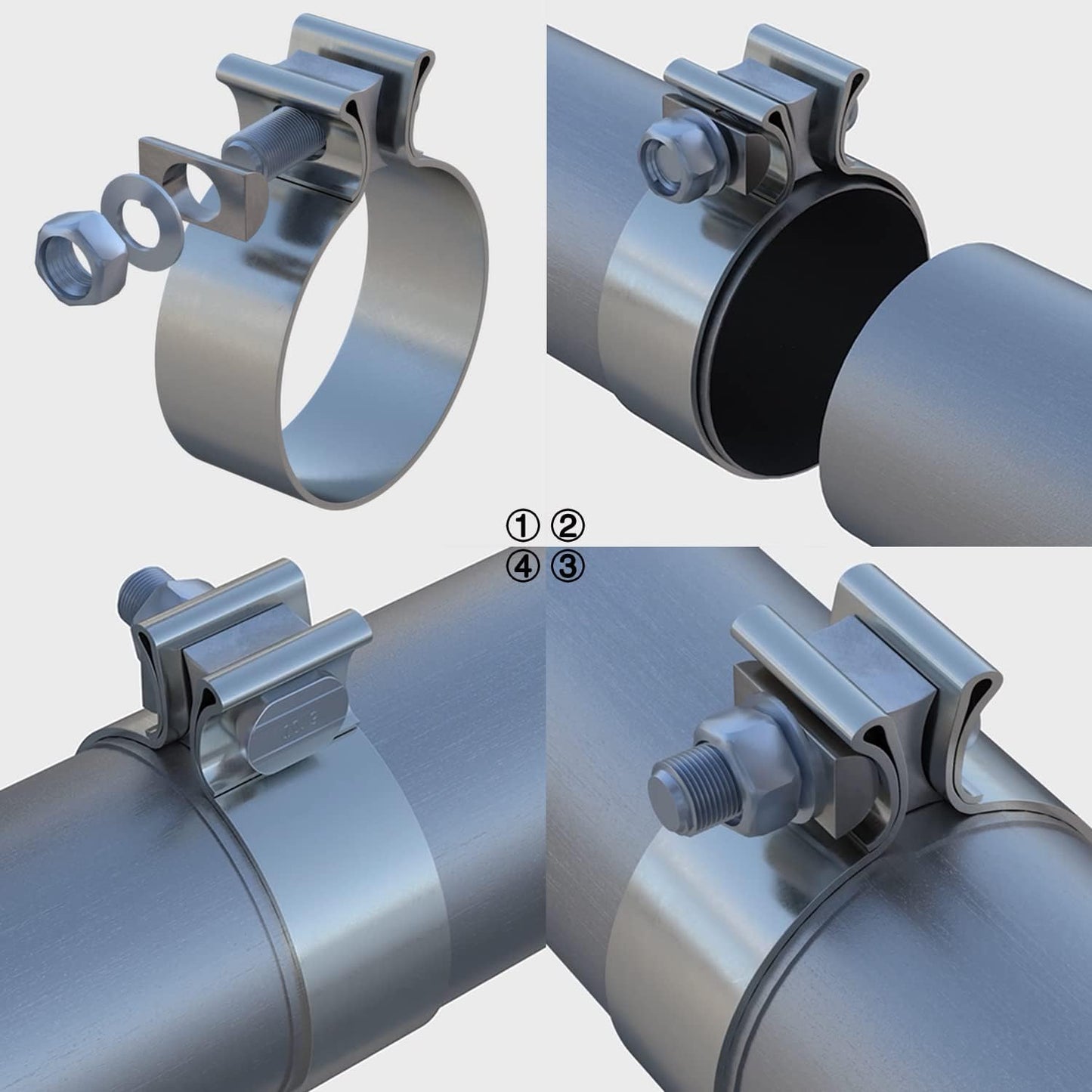 Stainless Steel 4 inch Exhaust Clamp for Muffler and Exhaust System Repair - Set of 2