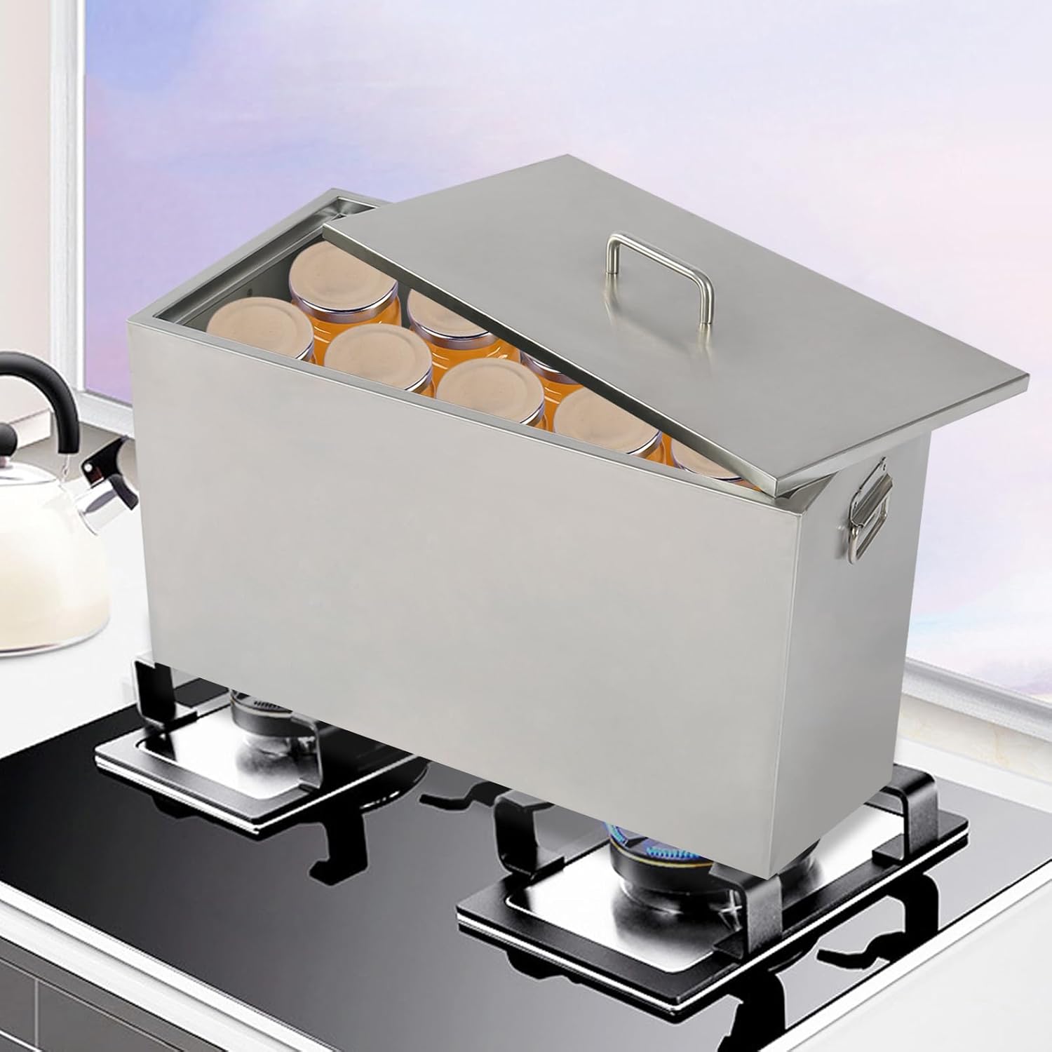 Stainless Steel 50L Water Bath Canner with 2 Racks for Canning Tomatoes, Pickles, Berries - Large Stock Pot for Stove Top