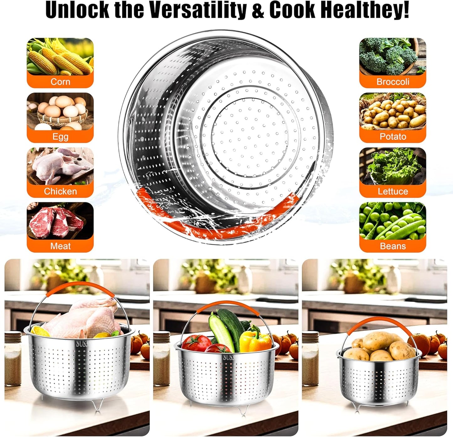 Stainless Steel 6 Qt Food Steamer Basket for Instant Pot - Cook Veggies, Fish, Seafood, Pasta, Dumplings, and More efficiently
