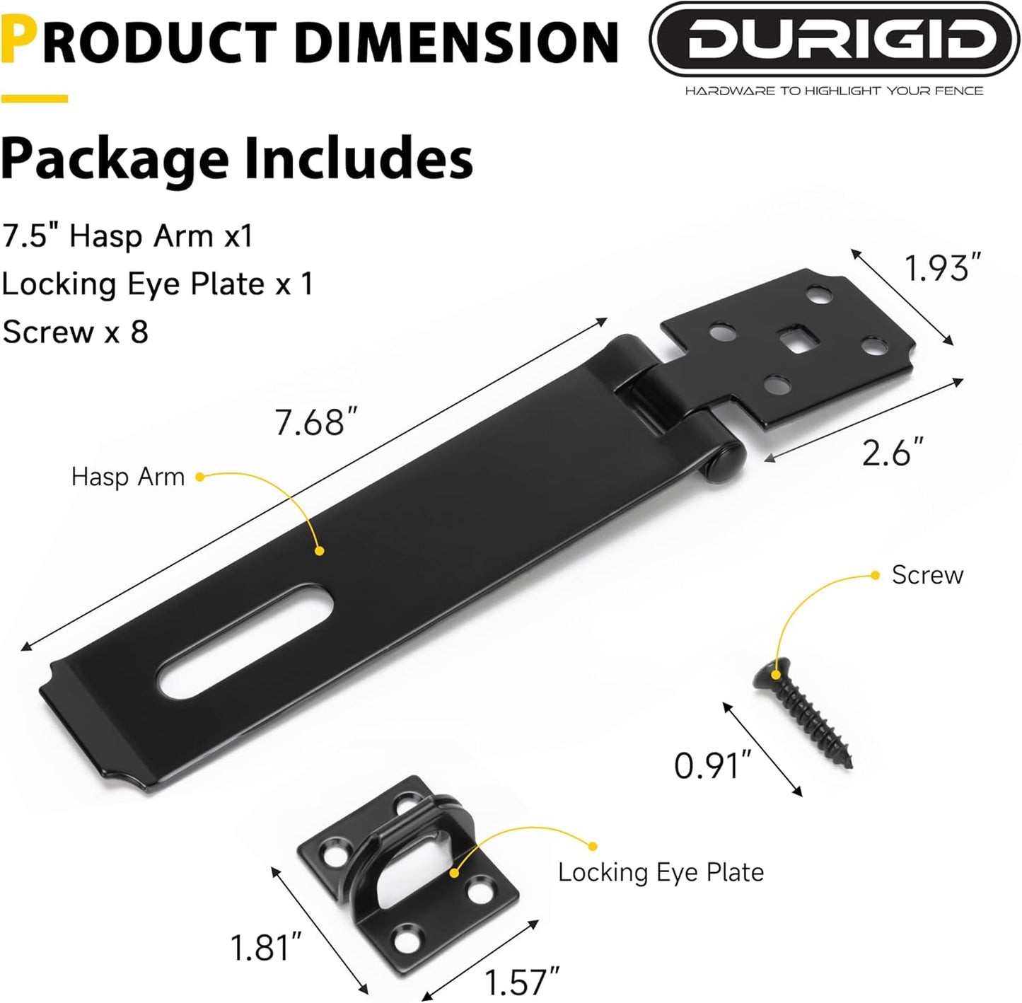 Stainless Steel 7-1/2 Inch Door Latch with Padlock for Garden Shed, Toolbox, Fence Gate - Black Finish - 1 Pack - WildKart