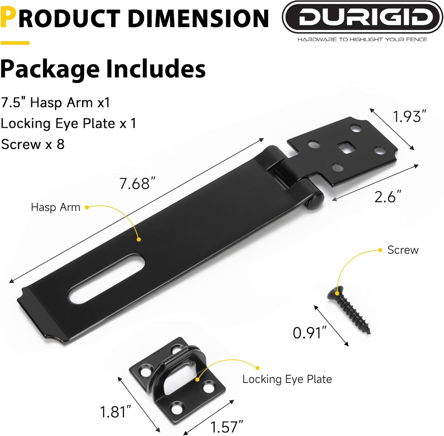 Stainless Steel 7-1/2 Inch Door Latch with Padlock for Garden Shed, Toolbox, Fence Gate - Black Finish - 1 Pack - WildKart