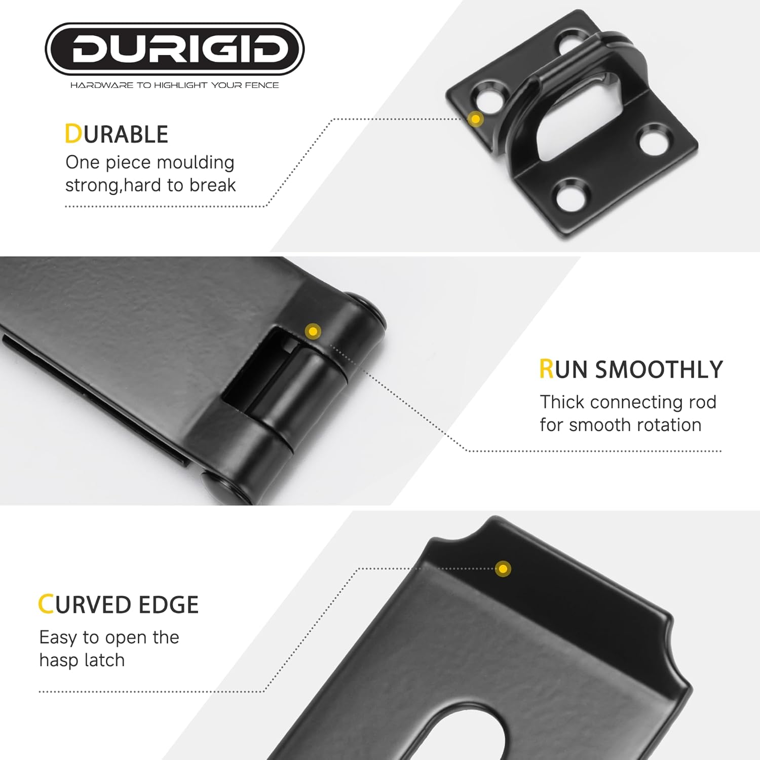 Stainless Steel 7-1/2 Inch Door Latch with Padlock for Garden Shed, Toolbox, Fence Gate - Black Finish - 1 Pack - WildKart