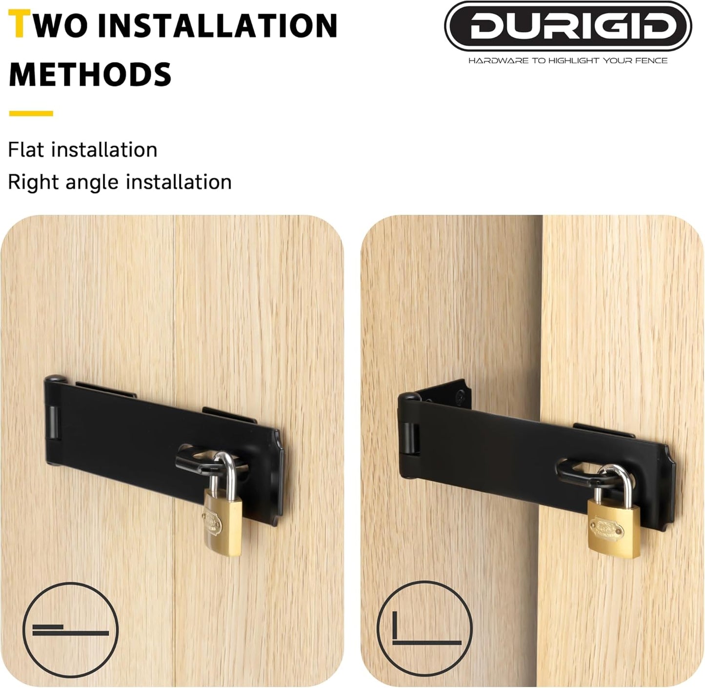 Stainless Steel 7-1/2 Inch Door Latch with Padlock for Garden Shed, Toolbox, Fence Gate - Black Finish - 1 Pack - WildKart